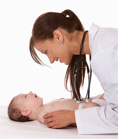 simsearch:400-04114664,k - female doctor checking baby on white isolated background Foto de stock - Royalty-Free Super Valor e Assinatura, Número: 400-06357369