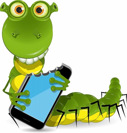 illustration of a green worm eats the phone Stock Photo - Budget Royalty-Free & Subscription, Code: 400-06357380