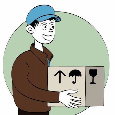 Delivery boy with package illustration isolated on white background. Stockbilder - Microstock & Abonnement, Bildnummer: 400-06357439