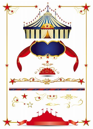 A circus set with a big top, design elements, a ribbon.... create yourself a poster for your circus. Stock Photo - Budget Royalty-Free & Subscription, Code: 400-06357678