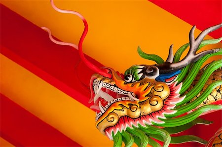Chinese style dragon head with bright red and yellow background Foto de stock - Super Valor sin royalties y Suscripción, Código: 400-06357691