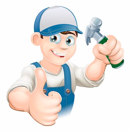 simsearch:400-04188833,k - Illustration of a happy handyman, builder, construction worker or carpenter in work clothes holding a hammer and giving thumbs up Photographie de stock - Aubaine LD & Abonnement, Code: 400-06357719