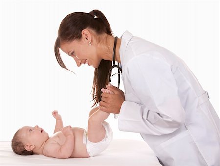 simsearch:400-08935984,k - female doctor checking baby on white isolated background Stock Photo - Budget Royalty-Free & Subscription, Code: 400-06357837