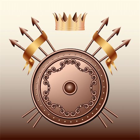 Crown, Bronze shield and crossed spears. Vector illustration Stock Photo - Budget Royalty-Free & Subscription, Code: 400-06357928