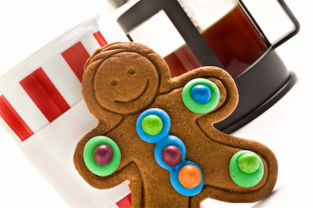 simsearch:400-05746007,k - Colorful gingerbread man and coffee on white Stockbilder - Microstock & Abonnement, Bildnummer: 400-06357983