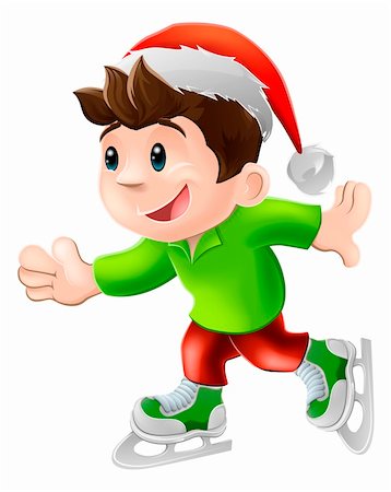 Cartoon illustration of a happy young man or boy having and ice skate in a Christmas Santa hat Stock Photo - Budget Royalty-Free & Subscription, Code: 400-06358148