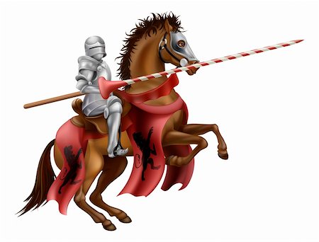 Illustration of a knight mounted on a horse holding a lance ready to joust Stock Photo - Budget Royalty-Free & Subscription, Code: 400-06358149