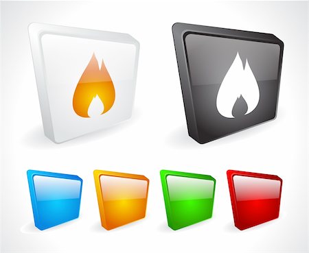 fire energy clipart - Color 3d square shiny buttons for web. Vector illustration Stock Photo - Budget Royalty-Free & Subscription, Code: 400-06358231