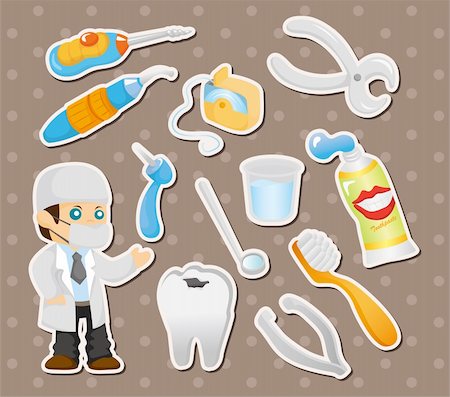 dentistry cartoon - cartoon dentist tool stickers Stock Photo - Budget Royalty-Free & Subscription, Code: 400-06358468