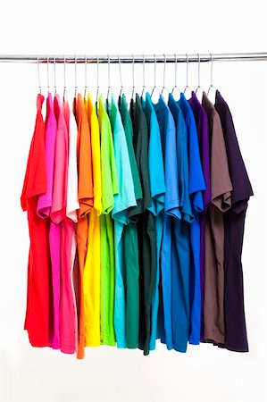 colorful t-shirt with hangers isolated on white Stock Photo - Budget Royalty-Free & Subscription, Code: 400-06358600