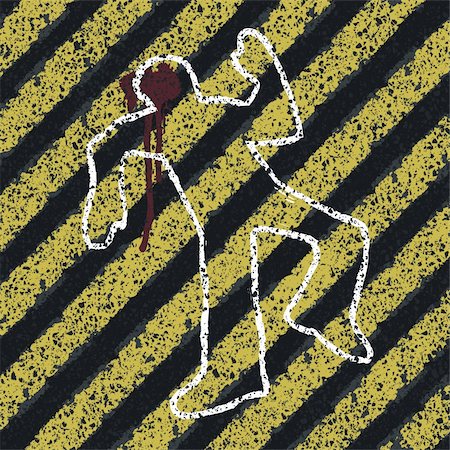 Murder Silhouette on yellow hazard lines. Accident prevention or crime scene concept illustration. Vector, EPS8 Stock Photo - Budget Royalty-Free & Subscription, Code: 400-06358676