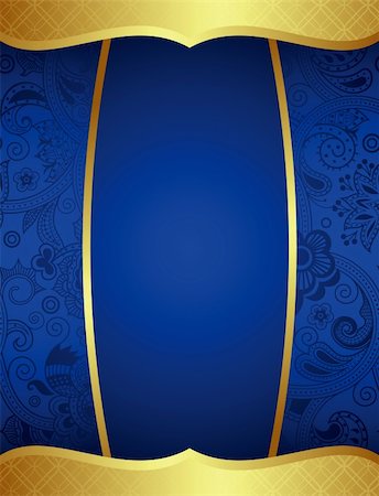 Illustration of abstract blue floral and gold background. Photographie de stock - Aubaine LD & Abonnement, Code: 400-06358830