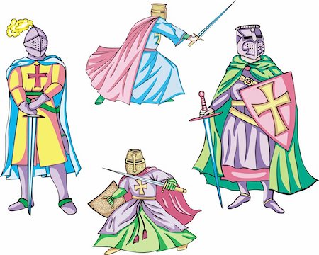 simsearch:400-07101892,k - Medieval crusader knights. Set of color vector illustrations. Stock Photo - Budget Royalty-Free & Subscription, Code: 400-06359032