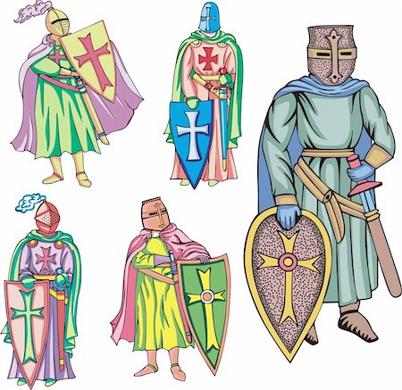 simsearch:400-07101892,k - Medieval crusader knights. Set of color vector illustrations. Stock Photo - Budget Royalty-Free & Subscription, Code: 400-06359033