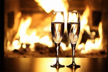 two glasses in front of fireplace Stock Photo - Budget Royalty-Free & Subscription, Code: 400-06359138