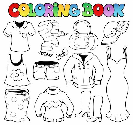 Coloring book clothes theme 1 - vector illustration. Stock Photo - Budget Royalty-Free & Subscription, Code: 400-06359412