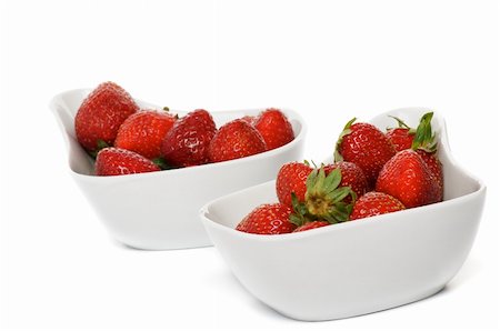 simsearch:400-08020671,k - Fresh Ripe Perfect Strawberriy in two white bowl isolated on white background Stock Photo - Budget Royalty-Free & Subscription, Code: 400-06364170