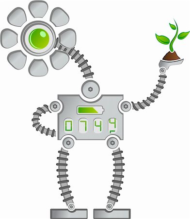 Eco Mettal Sunflower Robot with Digits saving Plants Fotografie stock - Microstock e Abbonamento, Codice: 400-06364347