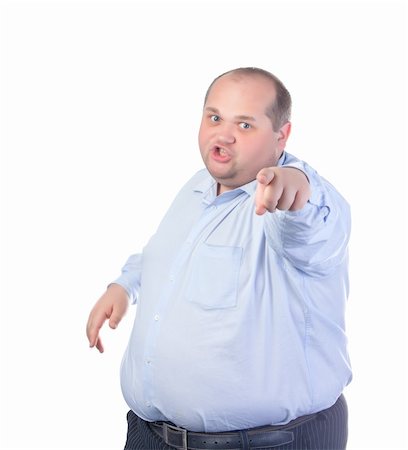 fat belly man - Fat Man in a Blue Shirt, Points Finger, isolated Stock Photo - Budget Royalty-Free & Subscription, Code: 400-06364554