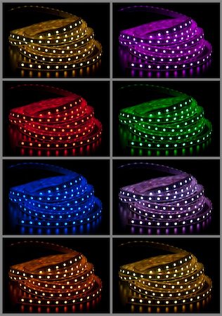 Collage of glowing LED garland on black background Stock Photo - Budget Royalty-Free & Subscription, Code: 400-06364559