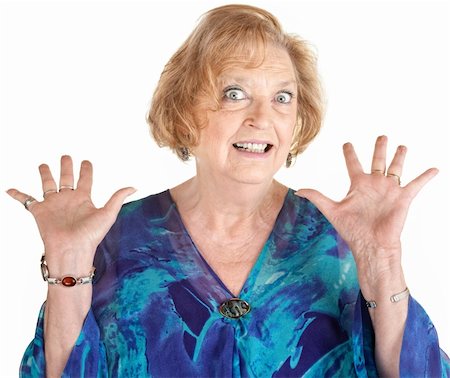 simsearch:400-06365837,k - Frightened European senior female with hands up Stockbilder - Microstock & Abonnement, Bildnummer: 400-06365835