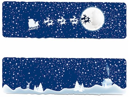 Christmas background with Santa's sleigh and winter landscape Stockbilder - Microstock & Abonnement, Bildnummer: 400-06365944