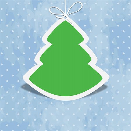Cute Christmas tree on blue retro background with polka dots Stock Photo - Budget Royalty-Free & Subscription, Code: 400-06365945