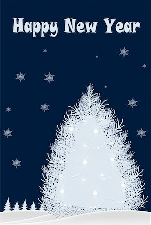 Winter blue background with stylish Christmas tree Stock Photo - Budget Royalty-Free & Subscription, Code: 400-06365940