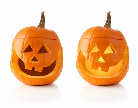 Jack O' lantern isolated on white background lit and unlit Stock Photo - Budget Royalty-Free & Subscription, Code: 400-06365998