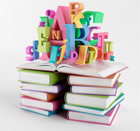 saracin (artist) - Bright colorful letters over piles of books Foto de stock - Super Valor sin royalties y Suscripción, Código: 400-06366657