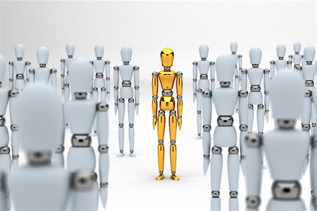 simsearch:400-04065481,k - Golden mannequin standing out between white mannequins Fotografie stock - Microstock e Abbonamento, Codice: 400-06366734