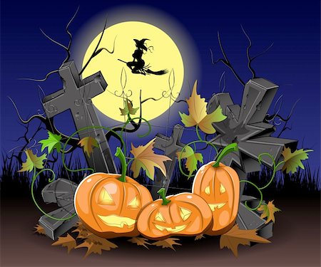 simsearch:400-04216941,k - illustration of three pumpkins on the cemetery at Halloween Foto de stock - Super Valor sin royalties y Suscripción, Código: 400-06366757