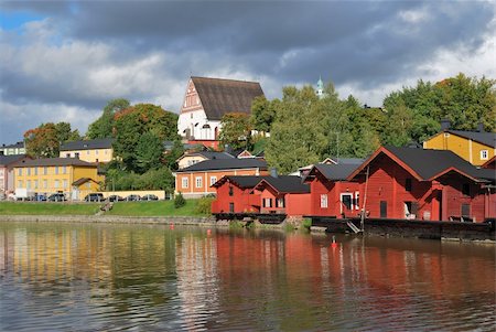 finland landmark - Very beautiful  quay of the river  Porvoo in Finland on the background of  the stormy clouds Stock Photo - Budget Royalty-Free & Subscription, Code: 400-06366886