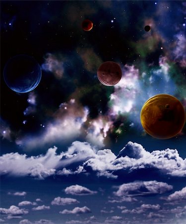 simsearch:400-04363086,k - A beautiful space scene with planets and nebula Stockbilder - Microstock & Abonnement, Bildnummer: 400-06367364