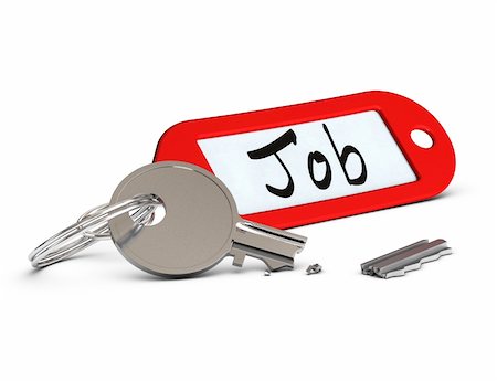 dismissal - broken key and key ring with a red label where it's written the word job, over white background Stock Photo - Budget Royalty-Free & Subscription, Code: 400-06367480
