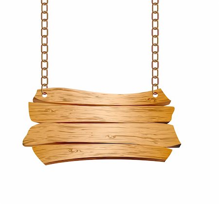 Wooden sign suspended on chains. Vector illustration Stock Photo - Budget Royalty-Free & Subscription, Code: 400-06360266