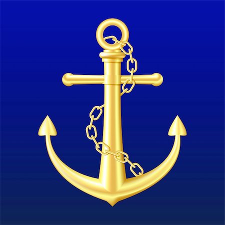 Gold Anchor with chain on blue background. Vector illustration Stock Photo - Budget Royalty-Free & Subscription, Code: 400-06360268