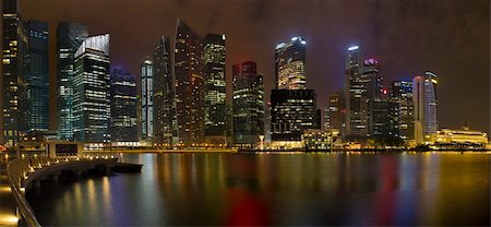 singapore building in the evening - Singapore Central Business District Skyline Along River and Esplanade at Night Panorama Stock Photo - Budget Royalty-Free & Subscription, Code: 400-06360410