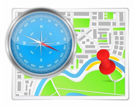 Abstract map with compass and push pin, vector eps10 illustration Stock Photo - Budget Royalty-Free & Subscription, Code: 400-06360705