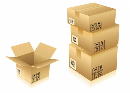 Open and Closed Cardboard Boxes with Icons, vector illustration Stock Photo - Budget Royalty-Free & Subscription, Code: 400-06360827