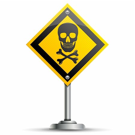risk of death vector - Pole with a Warning Road Sign with Skull, isolated on white background, vector illustration Stock Photo - Budget Royalty-Free & Subscription, Code: 400-06360838