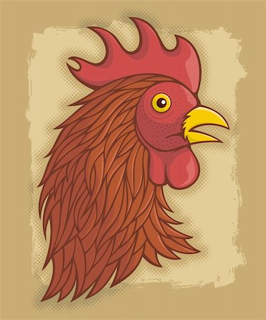 Red rooster's head illustration on beige grunge background. Photographie de stock - Aubaine LD & Abonnement, Code: 400-06361000