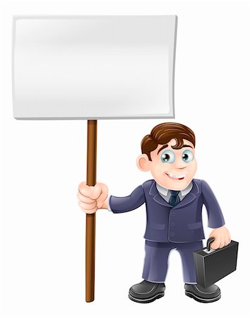 A happy cartoon business man holding briefcase and a sign board Stock Photo - Budget Royalty-Free & Subscription, Code: 400-06361400