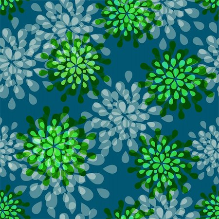 emerald spring - Blue Green Floral Seamless Pattern with Abstract Blue Flowers. Vector Illustration Background Photographie de stock - Aubaine LD & Abonnement, Code: 400-06361518