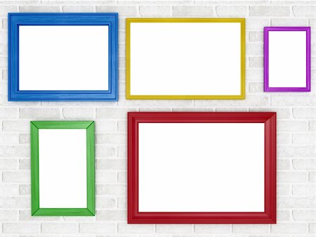 Colored frame with a white background on a white brick wall Foto de stock - Royalty-Free Super Valor e Assinatura, Número: 400-06361540