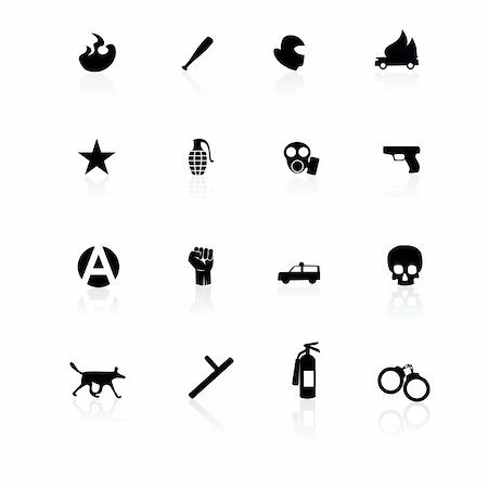 police riots - Protest icons black on white with reflection. Stock Photo - Budget Royalty-Free & Subscription, Code: 400-06361564