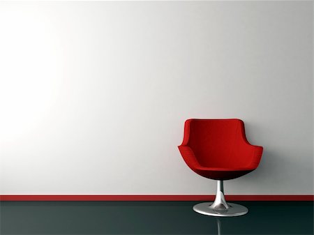A red chair against the backdrop of white wall on which the text can be Foto de stock - Royalty-Free Super Valor e Assinatura, Número: 400-06361790