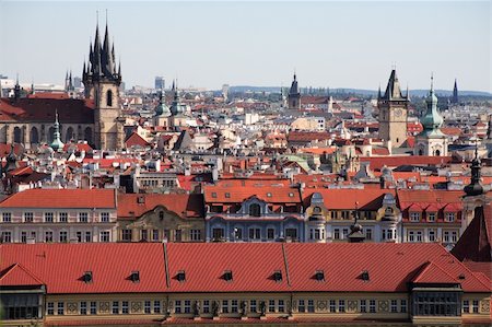 simsearch:400-06526519,k - View of red tile roofs and high gothic towers in Prague, Czech Republic Stock Photo - Budget Royalty-Free & Subscription, Code: 400-06362598