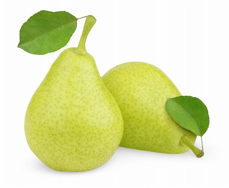 pear with leaves - Sweet green yellow pears with leaves isolated on white Foto de stock - Super Valor sin royalties y Suscripción, Código: 400-06362871