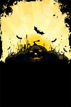 simsearch:400-07774937,k - Grungy Halloween Background with Pumpkins, Bats, Grass and Full Moon Stock Photo - Budget Royalty-Free & Subscription, Code: 400-06363042